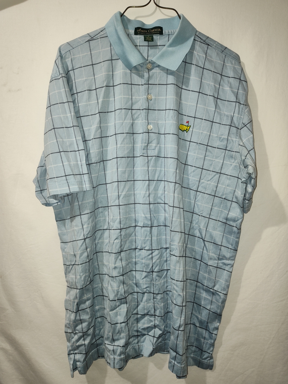 Light Blue Windowpane Polo with Yellow Emblem - Classic Mens Polo